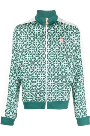 Casablanca Homme, Sweatshirts et sweats à capuche, Vert, Taille: M Cardigan zippé en jacquard Monogramme