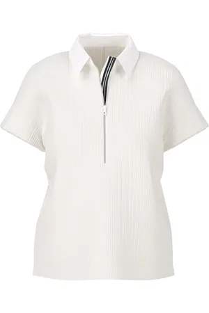 Marc Cain Femme, Tops, Blanc, Taille: 48 FR Polo en Satin Côtelé