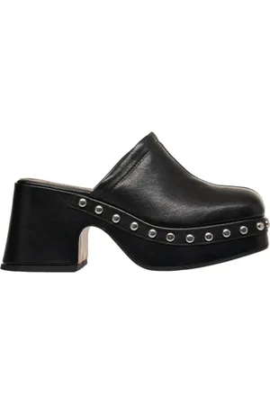 Curiosité Femme, Chaussures, Noir, Taille: 39 EU Sandales en Cuir Noir avec Clous