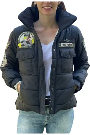 Aeronautica Militare Femme, Vestes, Noir, Taille: 40 FR Veste courte à patchs brodés