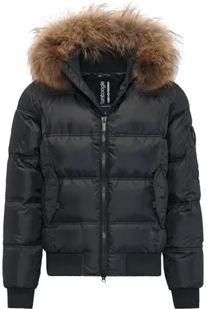 Bomboogie Homme, Vestes, Noir, Taille: XS Blouson Bomber Matelassé à Grosse Garniture en Fourrure
