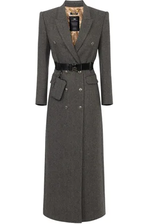 Elisabetta Franchi Femme, Manteaux, Noir, Taille: 38 FR Manteau croisé en laine mélangée avec ceinture