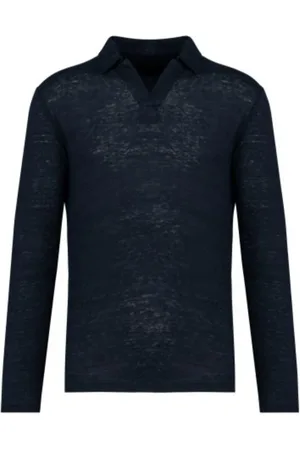 Malo Homme, Tops, Bleu, Taille: M Polo bleu en lin à manches longues