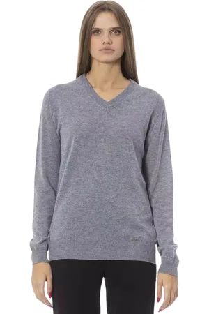 BALDININI Femme, Pulls, Gris, Taille: 42 FR Pull en laine gris col en V pour femmes