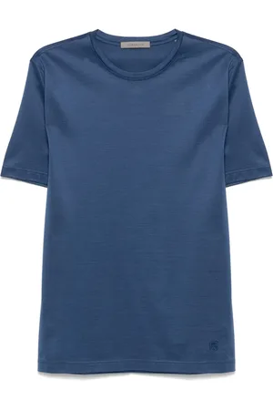 corneliani Homme, Tops, Bleu, Taille: M T-shirt en Coton Brodé Fabriqué en Italie
