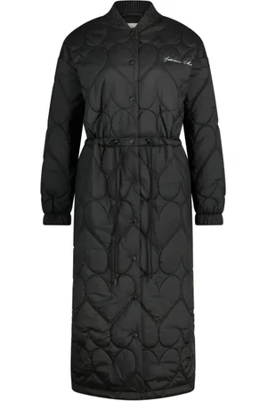 Fabienne Chapot Femme, Vestes, Noir, Taille: 42 FR Long manteau noir à imprimé cœur