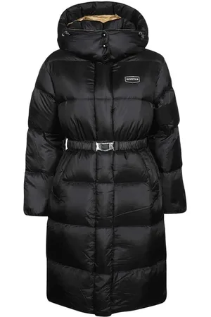 Duvetica Femme, Manteaux, Noir, Taille: 42 FR Doudoune Longue à Capuche Ceinturée