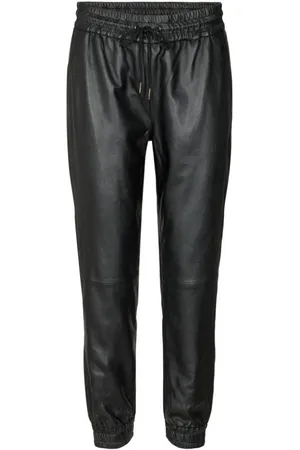 Co`Couture Femme, Pantalons, Noir, Taille: 38 FR Joggers en cuir avec taille côtelée et cordon de serrage