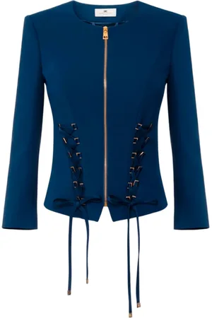 Elisabetta Franchi Femme, Vestes, Bleu, Taille: 42 FR Veste Croisée en Crêpe Stretch