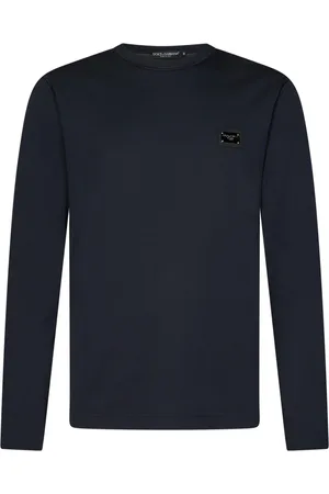 Dolce & Gabbana Homme, Tops, Bleu, Taille: M Bleu T-shirt à Manches Longues Col Rond Côtelé