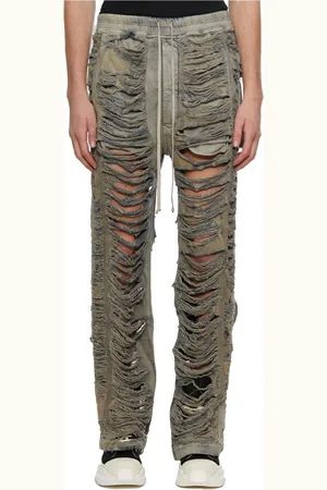 Rick Owens Femme, Jeans, Bleu, Taille: 40 FR Pantalon Coupe Droite en Denim Déchiré