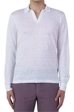 Malo Homme, Tops, Blanc, Taille: 2XL Polo en lin blanc à manches longues