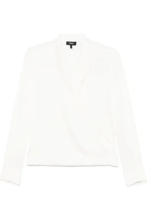 THEORY Femme, Blouses et Chemises, , Taille: 38 FR Chemise en Soie Col Croisé Ivoire