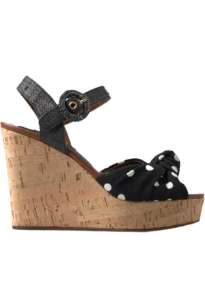Dolce & Gabbana Femme, Chaussures, Noir, Taille: 35 1/2 EU Sandales à Talons Compensés à Pois