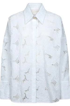 GENNY Femme, Blouses et Chemises, Blanc, Taille: 34 FR Chemise à Manches Longues à Motif Floral