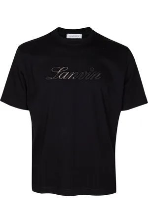 Lanvin Homme, Tops, Noir, Taille: M T-Shirt en Denim Noir avec Logo Brodé