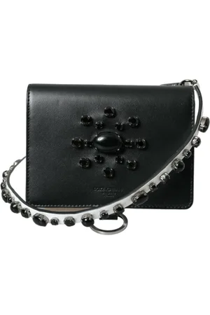 Dolce & Gabbana Femme, Sacs, Noir, Taille: ONE Size Élégant Porte-cartes en Cuir avec Cristaux