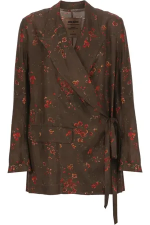 UMA WANG Femme, Vestes, Brun, Taille: 42 FR Veste Marron à Imprimé Floral pour Femmes