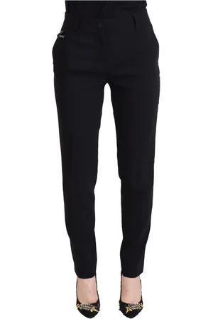 Dolce & Gabbana Femme, Pantalons, Noir, Taille: 32 FR Pantalon Élégant en Laine et Soie Noire