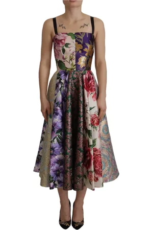 Dolce & Gabbana Femme, Robes, Multicolore, Taille: 34 FR Robe Midi en Soie Jacquard Imprimé Floral