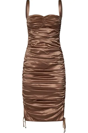 Dolce & Gabbana Femme, Robes, Brun, Taille: 38 FR Élégante Robe Midi en Satin de Soie Marron