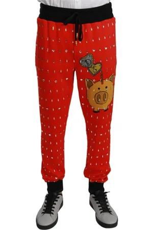 Dolce & Gabbana Homme, Pantalons, Rouge, Taille: S Pantalon de jogging rouge chic avec impression de tirelire