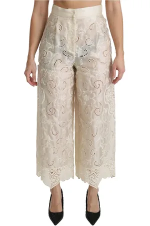 Dolce & Gabbana Femme, Pantalons, Blanc, Taille: 40 FR Pantalon Palazzo élégant à taille haute
