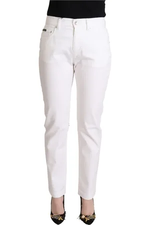 Dolce & Gabbana Femme, Pantalons, Blanc, Taille: 36 FR Jean en denim blanc fuselé avec écusson logo