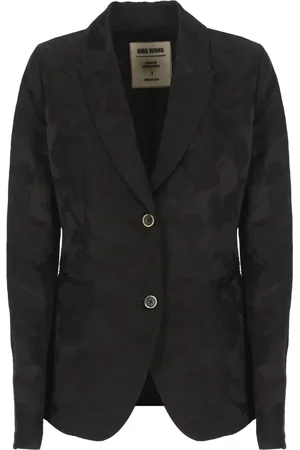 UMA WANG Femme, Vestes, Noir, Taille: 40 FR Blazer en Lin Noir avec Motif Floral
