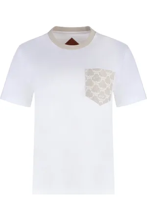 MCM Femme, Tops, Blanc, Taille: 38 FR T-shirt col rond côtelé en coton