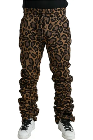 Dolce & Gabbana Homme, Pantalons, Brun, Taille: M Pantalon Jogger Imprimé Léopard Style Chic