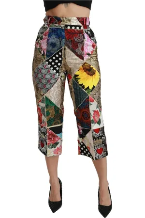 Dolce & Gabbana Femme, Pantalons, Multicolore, Taille: 36 FR Soie Multicolore Pantalon Taille Haute Court