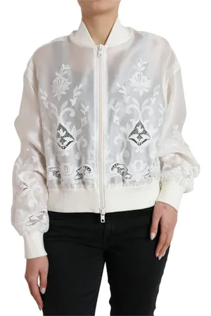 Dolce & Gabbana Femme, Vestes, Blanc, Taille: 36 FR Élégante veste de bombardier en soie blanche
