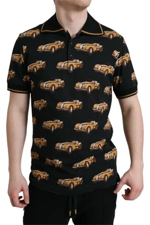 Dolce & Gabbana Homme, Tops, Noir, Taille: XL Polo noir à manches courtes avec impression de voiture