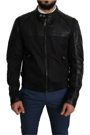 Dolce & Gabbana Homme, Vestes, Noir, Taille: XS Bomber en Cuir Noir avec Bord