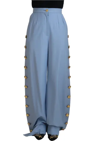 Dolce & Gabbana Femme, Pantalons, Bleu, Taille: 36 FR Pantalon élégant en mélange laine-soie bleu clair