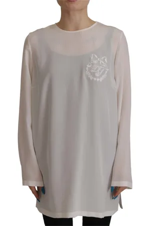 Dolce & Gabbana Femme, Blouses et Chemises, Blanc, Taille: 36 FR Haut en soie élégant avec broderie de logo