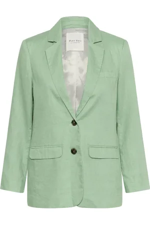 Part Two Femme, Vestes, Vert, Taille: 42 FR Veste en lin avec col en V et boutons
