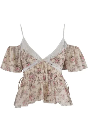 ANIYE BY Femme, Blouses et Chemises, Multicolore, Taille: 38 FR Haut en Dentelle Florale avec Épaules Découvertes