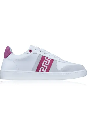 VERSACE Femme, Chaussures, Blanc, Taille: 39 EU Baskets en Cuir avec Motif Grec