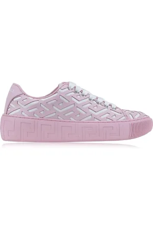 VERSACE Femme, Chaussures, Rose, Taille: 38 EU Baskets en cuir blanc et rose à lacets