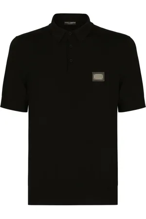 Dolce & Gabbana Homme, Tops, Noir, Taille: XL Polo en laine noire avec logo en métal