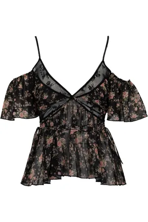 ANIYE BY Femme, Blouses et Chemises, Noir, Taille: 38 FR Haut en Dentelle Florale avec Épaules Découvertes