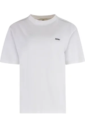 Autry Femme, Tops, Blanc, Taille: 36 FR T-shirt en Coton avec Logo de Couleur Contrastante