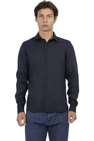 BALDININI Homme, Chemises, Bleu, Taille: L Chemise slim homme en lin bleu