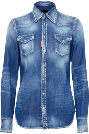 Dsquared2 Femme, Blouses et Chemises, Bleu, Taille: 34 FR Chemise Style Western