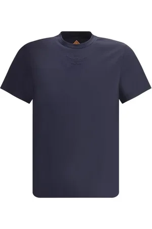 MCM Homme, Tops, Bleu, Taille: S T-shirt en Coton avec Col Rond et Logo Iconique