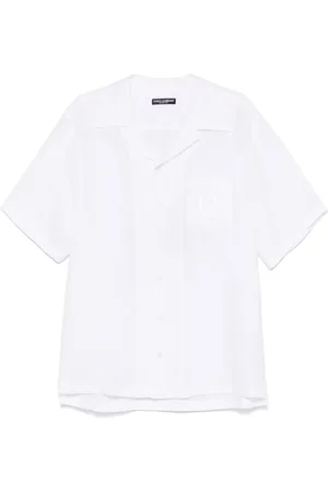 Dolce & Gabbana Homme, Chemises, Blanc, Taille: L Chemise en Lin Blanche à Manches Courtes