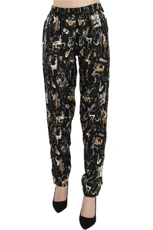 Dolce & Gabbana Femme, Pantalons, Noir, Taille: 34 FR Pantalon en soie élégant à taille haute et coupe fuselée