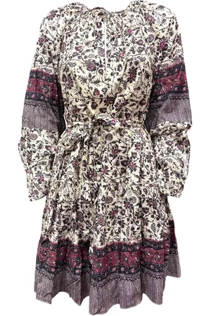 ULLA JOHNSON Femme, Robes, Multicolore, Taille: 38 FR Robe Abri avec col en V et ceinture à nouer